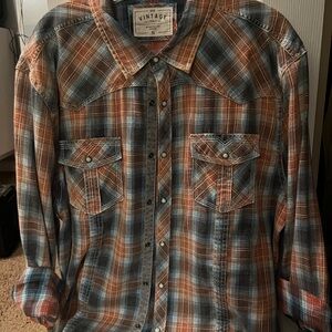 Vintage Orange and Blue Men's Plaid Shirt